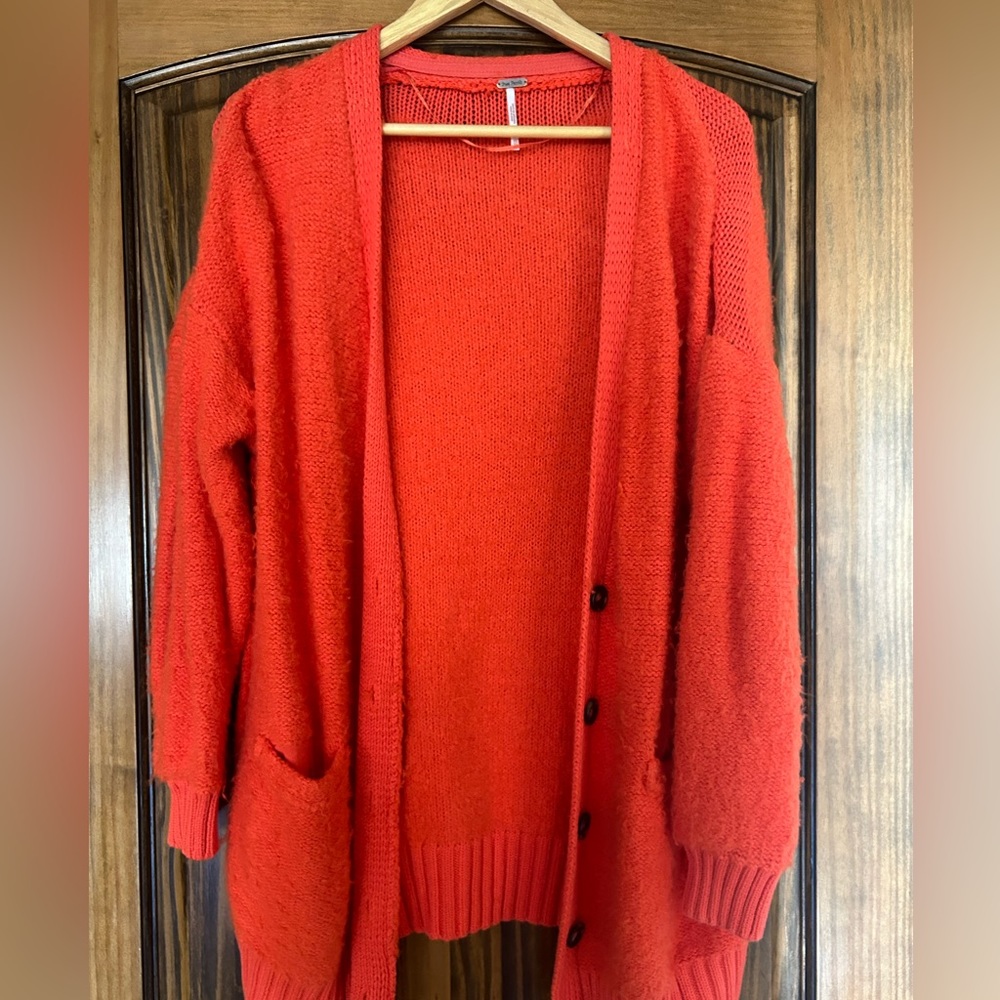 Free People orange drop shoulder oversized cardigan